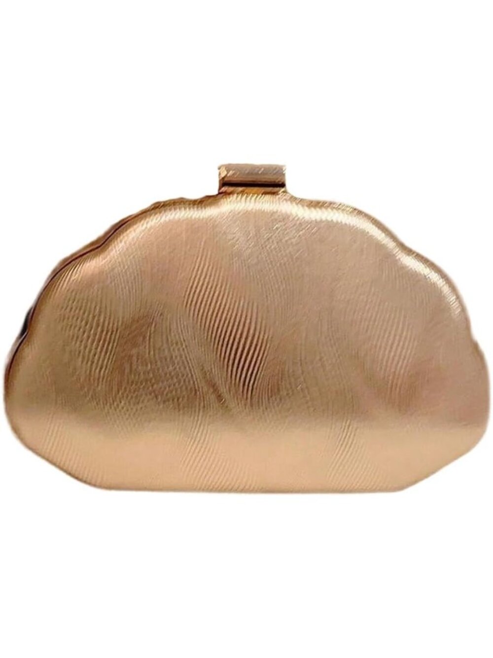 Women's Light Gold Oblong Ruched Design SeaShell Clutch Purse Soft Evening Bag